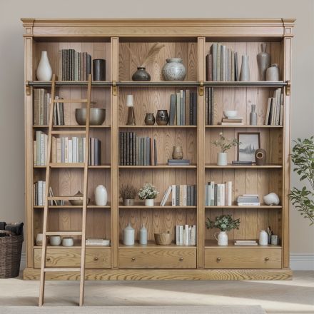 Hamptons Open Library Bookcase with Ladder Natural Ash