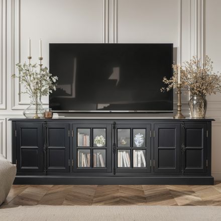 French Provincial Rustic Charm Glass-Door TV Entertainment Unit /Stand in Natural Ash /White / Black					