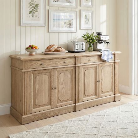 Harbourline Classic Hamptons Panelled Sideboard Buffet & Console Cabinet with 4 Doors & 2 Drawers in Natural Ash