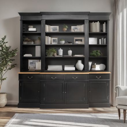 Hamptons Style Buffet and Hutch Sideboard Bookcase Cabinet with Drawers in Black White