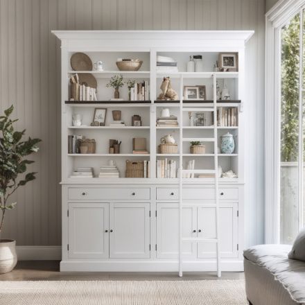 Hamptons Halifax Double Buffet and Hutch Bookcase with Ladder