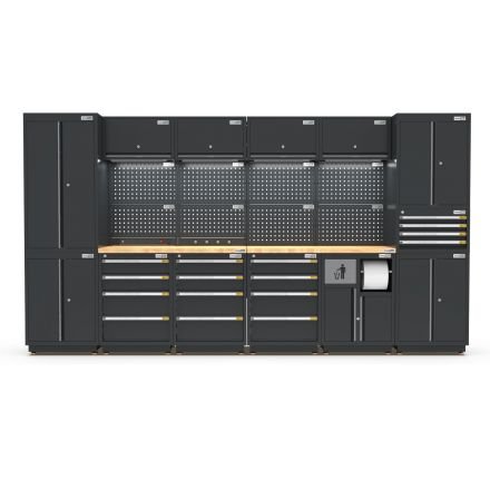 UltraTools 3718mm x 580mm x 2020mm Black Semi-Industrial Workshop Garage Storage System with Mobile Tool Cabinet