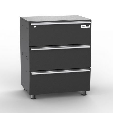 UltraTools 670mm x 485mm x 818mm Black Workshop Garage 3 Drawers Storage Cabinet						