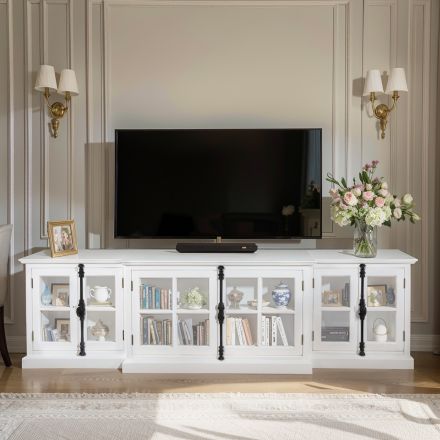 French Provincial Casement 6 Glass Doors TV Stand Entertainment Unit WHITE										