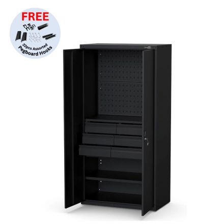 UltraTools Economy Extra Tall 900mm x 500mm x 2025mm Standing Cabinet with built-in Pegboard and 6 Drawers