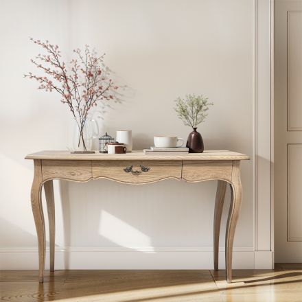 French Provincial Furniture Console Hall Table in Natural Oak