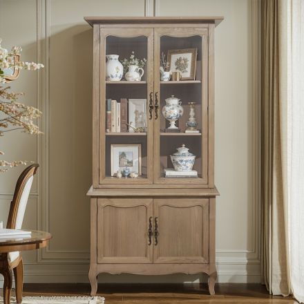 French Provincial Furniture Display Cabinet Cupboard Natural Ash