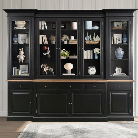 Hamptons Buffet Sideboard Glass Doors Hutch Bookcase 