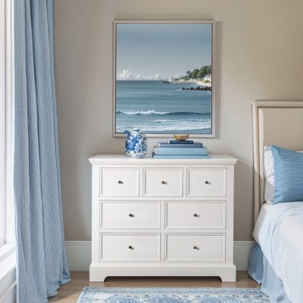 Hamptons Halifax 7 Chest of Drawers Tallboy Cabinet in White