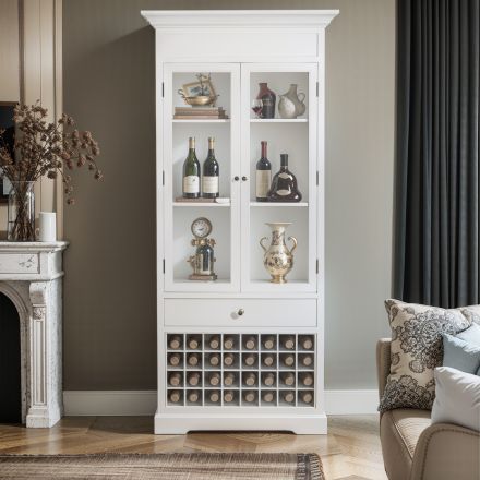Hamptons Halifax Glass Door Display Cabinet with Wine Rack