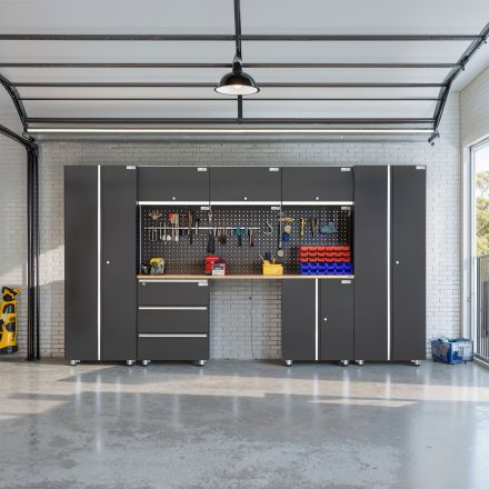 UltraTools 3380mm x 500mm x 1870mm  Black Workshop Garage Storage Cabinet Set