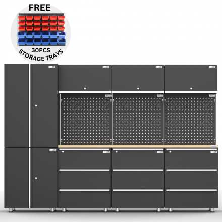 Garage Workbench & Cabinet System - UltraTools 2710mm x 500mm x 1870mm Black 