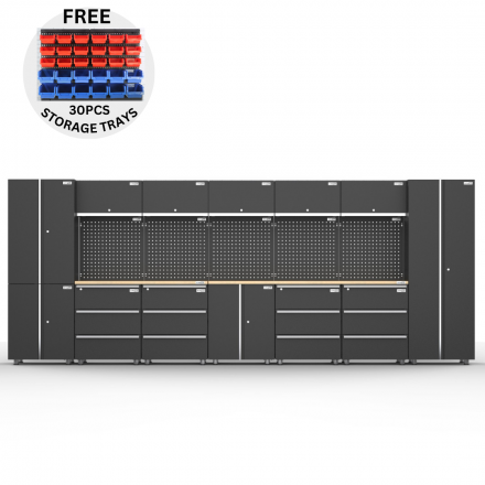 UltraTools 4740mm x 500mm x 1870mm Black Workshop Garage Storage Cabinet Set