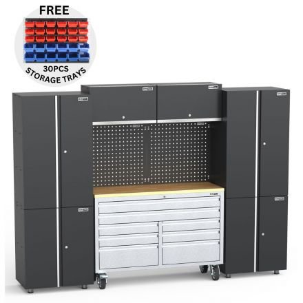 UltraTools 2710mm x 480mm x 1880mm Stainless Steel 52" Mobile 8 Drawers Tool Chest Work Bench with Steel Garage Storage Cabinets									