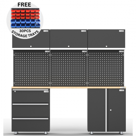 UltraTools 2030mm L x 500mm W x 1870mm H Black Workshop Garage Storage Cabinet Set
