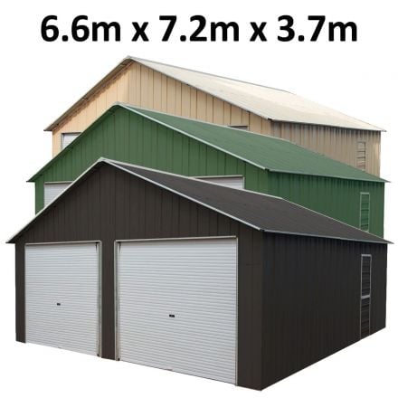 Double Garage 6.6m x 7.2m x 3.7m Widespan Roller Door Workshop Cream or Rivergum