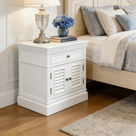 (Factory Second)Hamptons Classic 1 Drawer Bedside Table with Louvered Doors White/Black