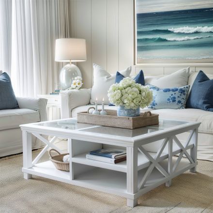 Hamptons Coastal Large Glass Coffee Table 				