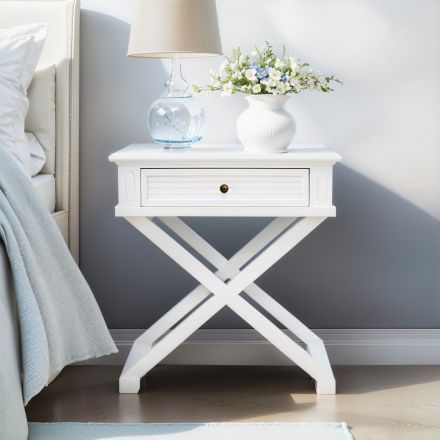 Hamptons Coastal Beach Cross Leg Bedside Table	