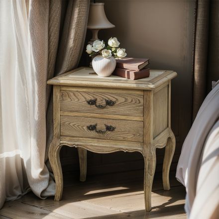 French Provincial Furniture Bedside Table with 2 drawers Natural Ash