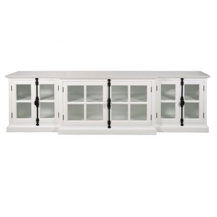 French Provincial Casement 6 Glass Doors TV Stand Entertainment Unit WHITE										