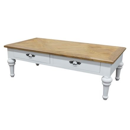French Provincial Two Drawers Coffee Table with Natural Top