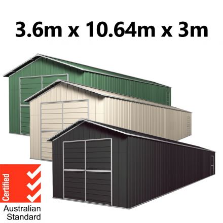 Double Barn Door Garage Shed 10.64m x 3.6m x 3m (Gable) Workshop with 7 Frames EXTRA High