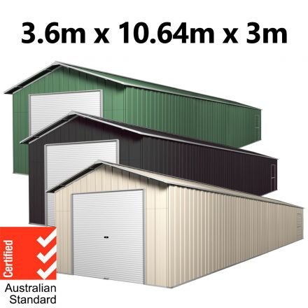 Roller Door Garage Shed 10.64m x 3.6m x 3m (Gable) Workshop