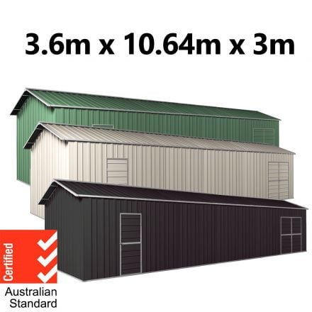 Garage Workshop Shed 10.64m x 3.6m x 3m Side Double Doors + PA doors 7 Frames Design