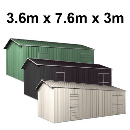 Garage Workshop Shed 3.6m x 7.6m x 3m Side Double Doors + PA doors 5 Frames Design EXTRA High