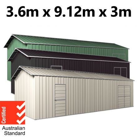 Garage Workshop Shed 9.12m x 3.6m x 3m Side Double Doors + PA doors 6 Frames Design