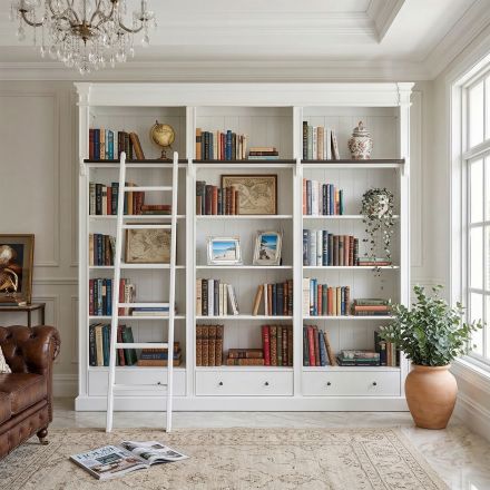 Hamptons Open Library Bookcase with Ladder White 