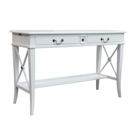 Hamptons Halifax Side Cross 2 Drawer Console Hall Table with Side Pull Out 