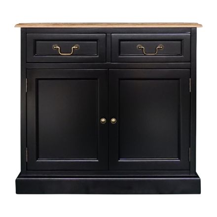 Hamptons 2 Drawers Small Sideboard Buffet in BLACK /White with Natural Top	