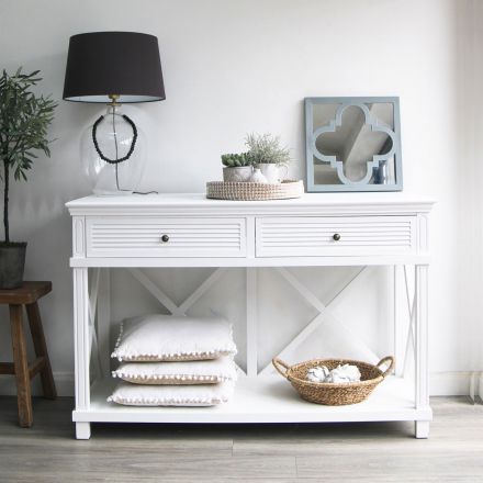 Hamptons Coastal Beach Cross Console Table in White			