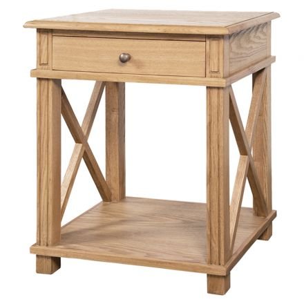 Hamptons Halifax One Drawer Bedside Lamp Table Nightstand - Natural Ash