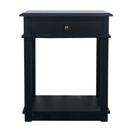 Hamptons Halifax One Drawer Bedside Lamp Table Nightstand - Villa Black