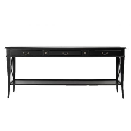 Hamptons Halifax Side Cross 3 Drawers Console Hall Table with Side Pull Out - Black