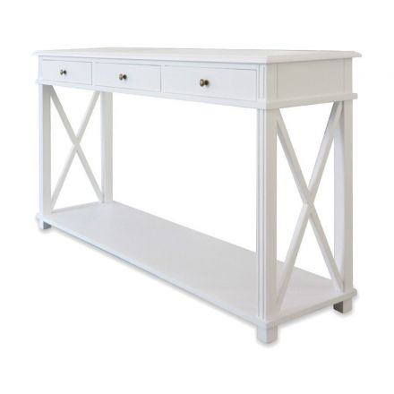 Hamptons Halifax Side Cross Drawers Console Hall Table Furniture White 
