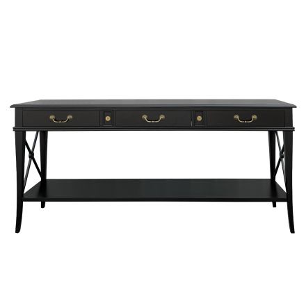 Hamptons Halifax Side Cross 3 Drawers Console Hall Table with Side Pull Out - Black