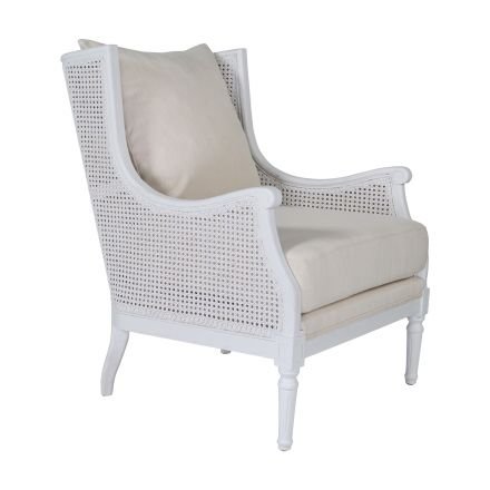 Havana Linen and Rattan Wingback Armchair White Cream (Side Front)