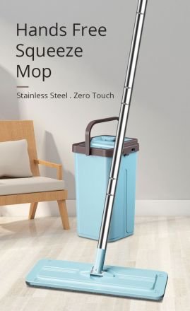 Ultra Clean Hands-Free Self-Wash Cleaning Squeeze Dry Flat Mop Bucket Set 