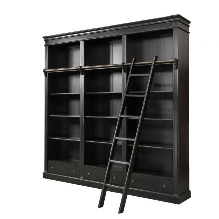 Hamptons Open Library Bookcase with Ladder Black
