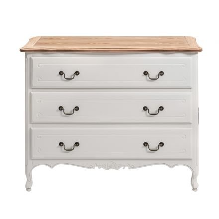 French Provincial Furniture White 3 Drawers Chest Cabinet with Ash Top