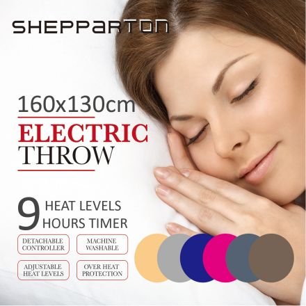 Electric Throw Heated Rug Blanket Coral Fleece Light Grey, Navy, Pink, Beige, Dark Grey, Dark Brown - Shepparton