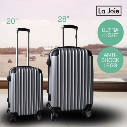 La Joie Hard Luggage Case 2PC Suitcase Travel Set Black Silver White