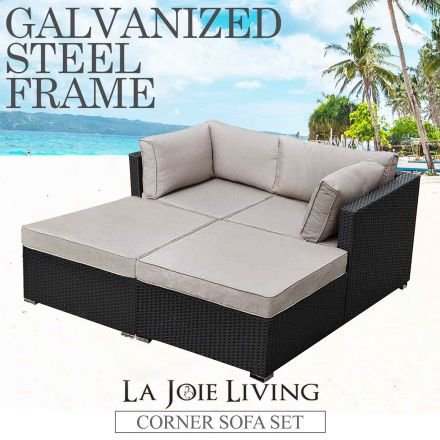 La Joie Outdoor Living Corner Modular Sofa Set with Ottoman Rattan Furniture Lounge