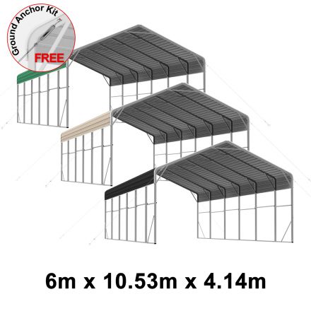 Double Carport 6m x 10.53m x 4.14m Backyard Portable Vehicle & Boat Shelter with Wrapped Roof