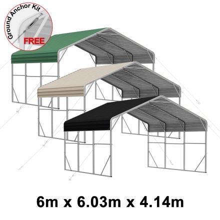 Double Carport 6m x 6.03m x 4.14m Backyard Portable Vehicle & Boat Shelter with Wrapped Roof