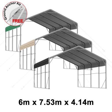 Double Carport 6m x 7.53m x 4.14m Backyard Portable Vehicle & Boat Shelter with Wrapped Roof